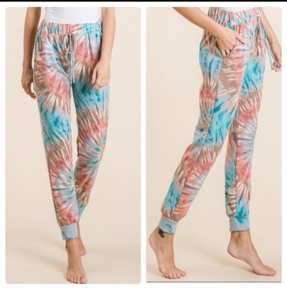 Rainbow Tie Dye Joggers with Pockets - Picture 1 of 12